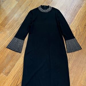 Calvin Klein Black Dress with Embellished Neckline and Cuffs